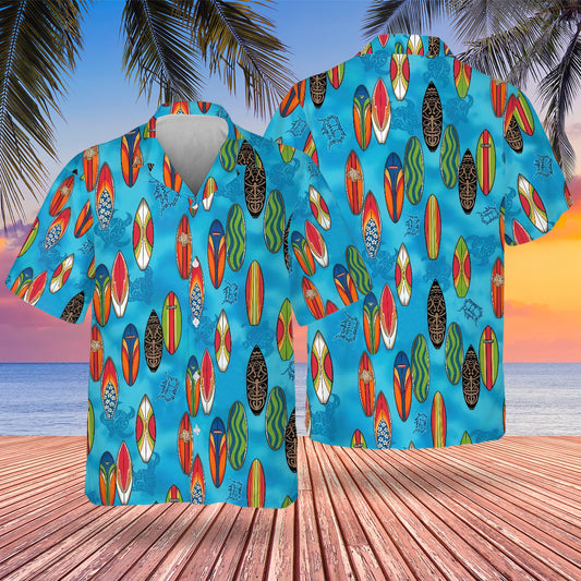 DET Surfing Hawaiian Design Button Shirt