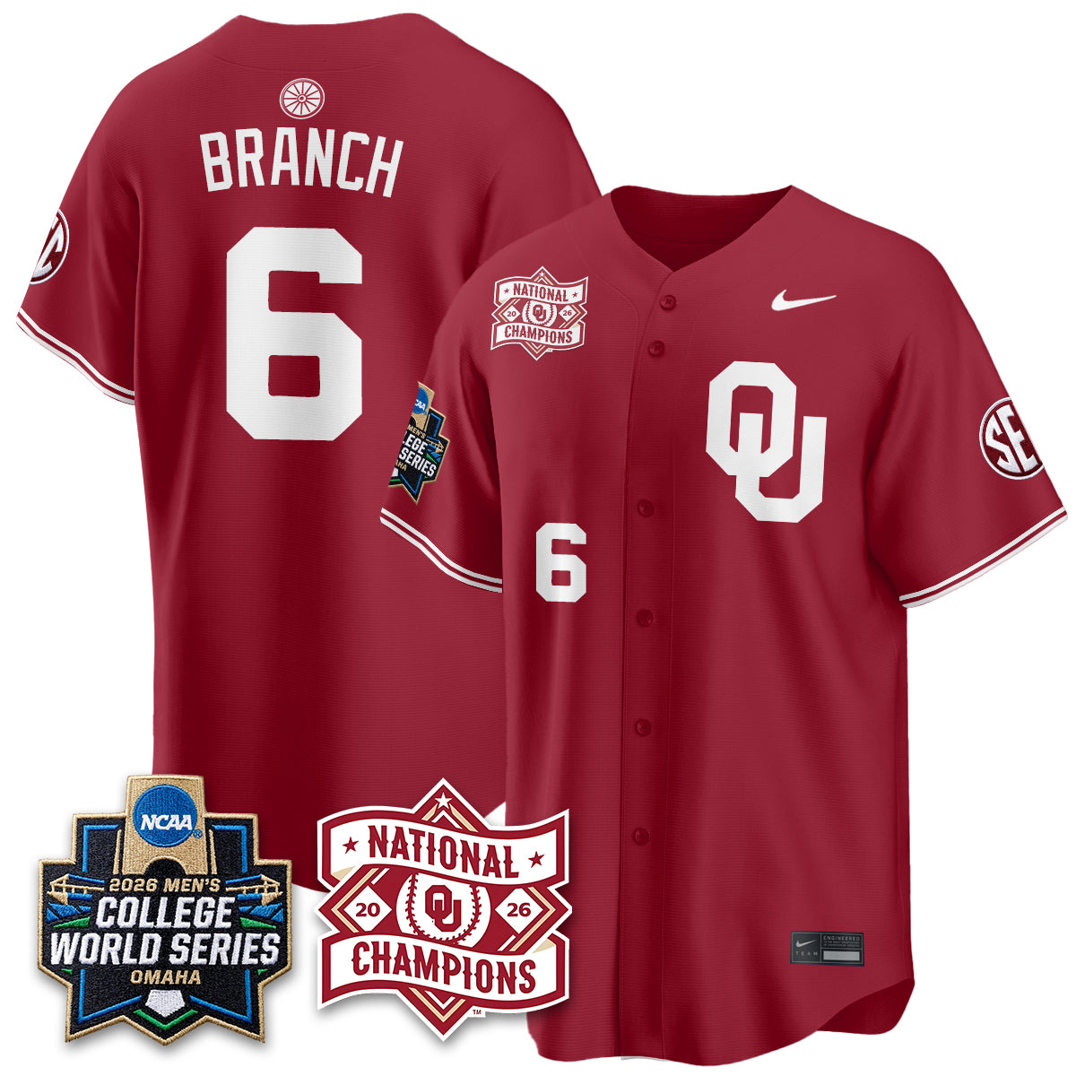 OU 2026 NCAA Baseball College World Series Champions Vapor Jersey - Stitched