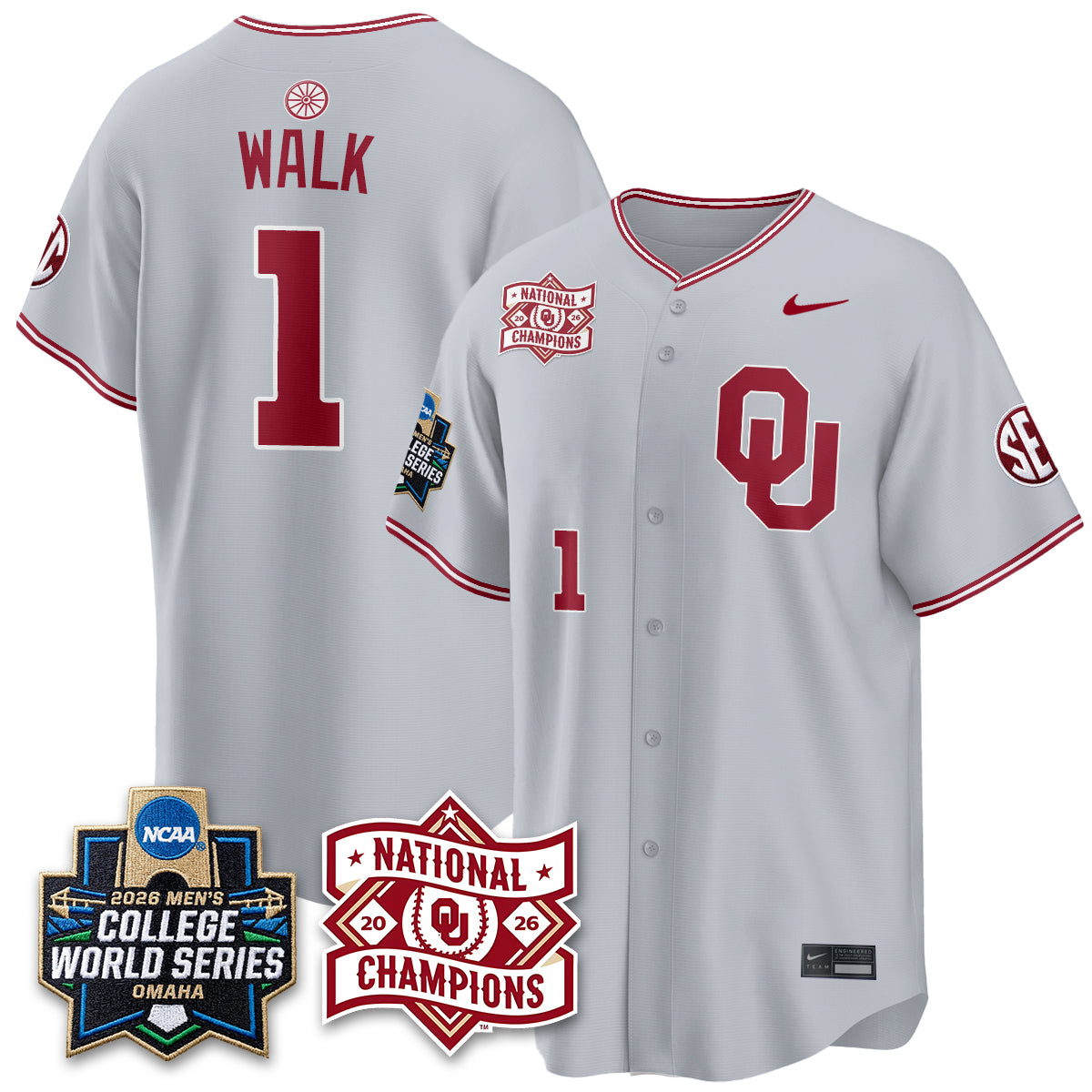 OU 2026 NCAA Baseball College World Series Champions Vapor Jersey - Stitched