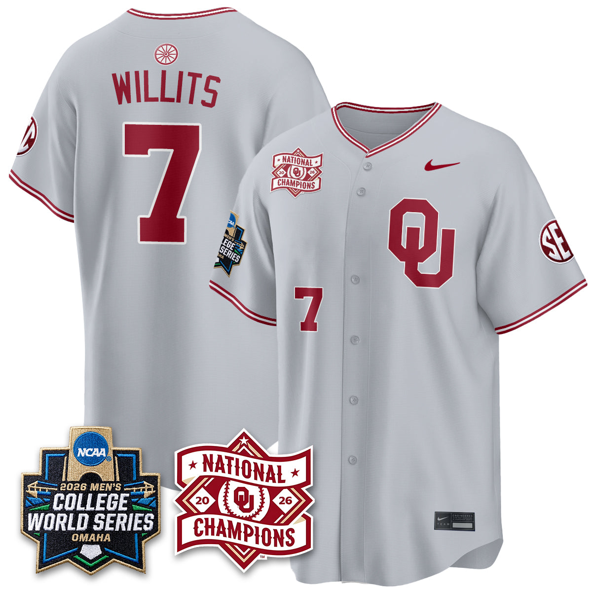 OU 2026 NCAA Baseball College World Series Champions Vapor Jersey - Stitched