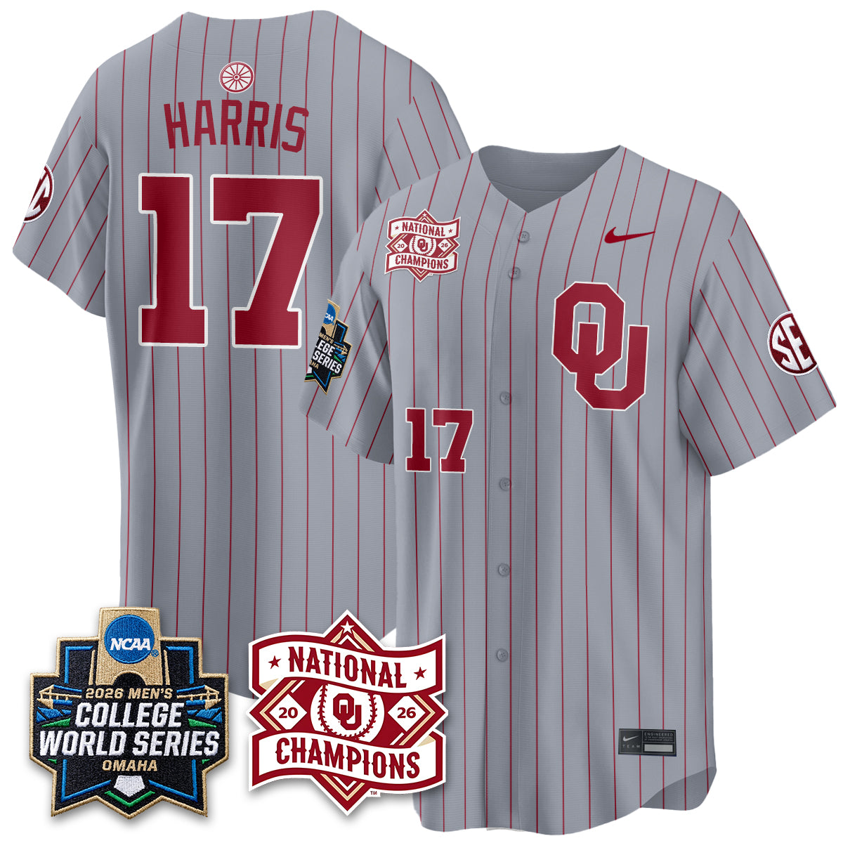 OU 2026 NCAA Baseball College World Series Champions Vapor Jersey - Stitched