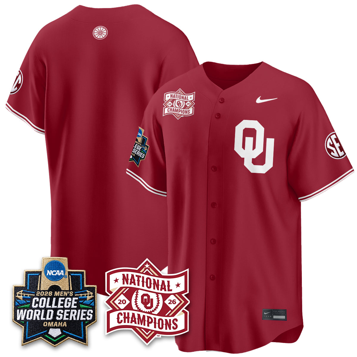 OU 2026 NCAA Baseball College World Series Champions Vapor Jersey - Stitched