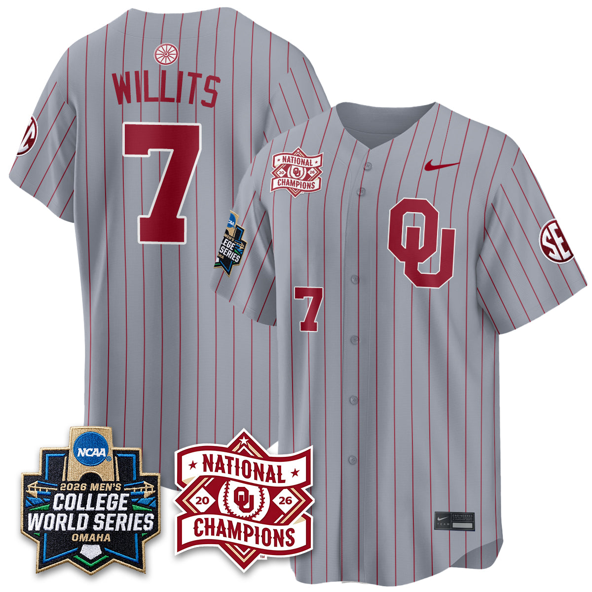 OU 2026 NCAA Baseball College World Series Champions Vapor Jersey - Stitched
