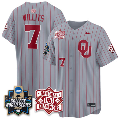 OU 2026 NCAA Baseball College World Series Champions Vapor Jersey - Stitched