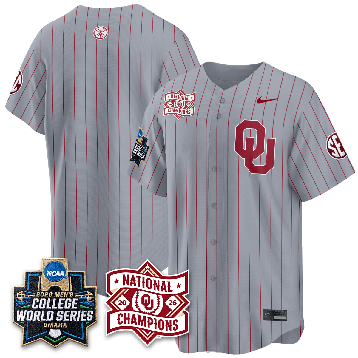 OU 2026 NCAA Baseball College World Series Champions Vapor Jersey - Stitched