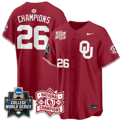 OU 2026 NCAA Baseball College World Series Champions Vapor Jersey - Stitched
