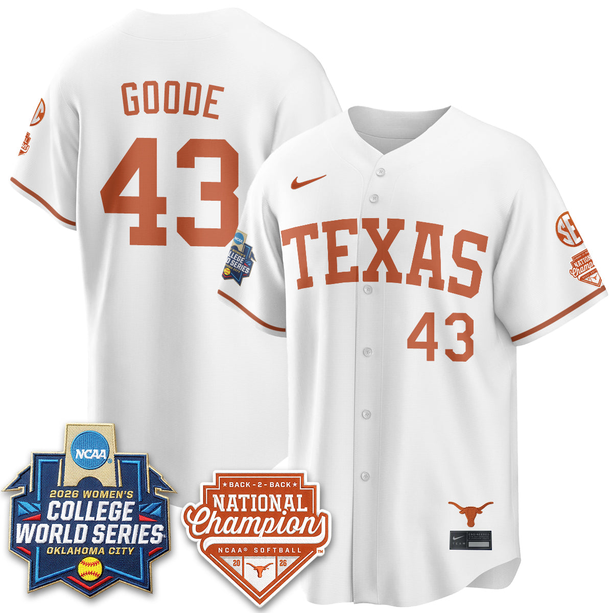 TEX Softball 2026 World Series (WCWS) Vapor Premier Limited Jersey - B2B Champs - All Stitched