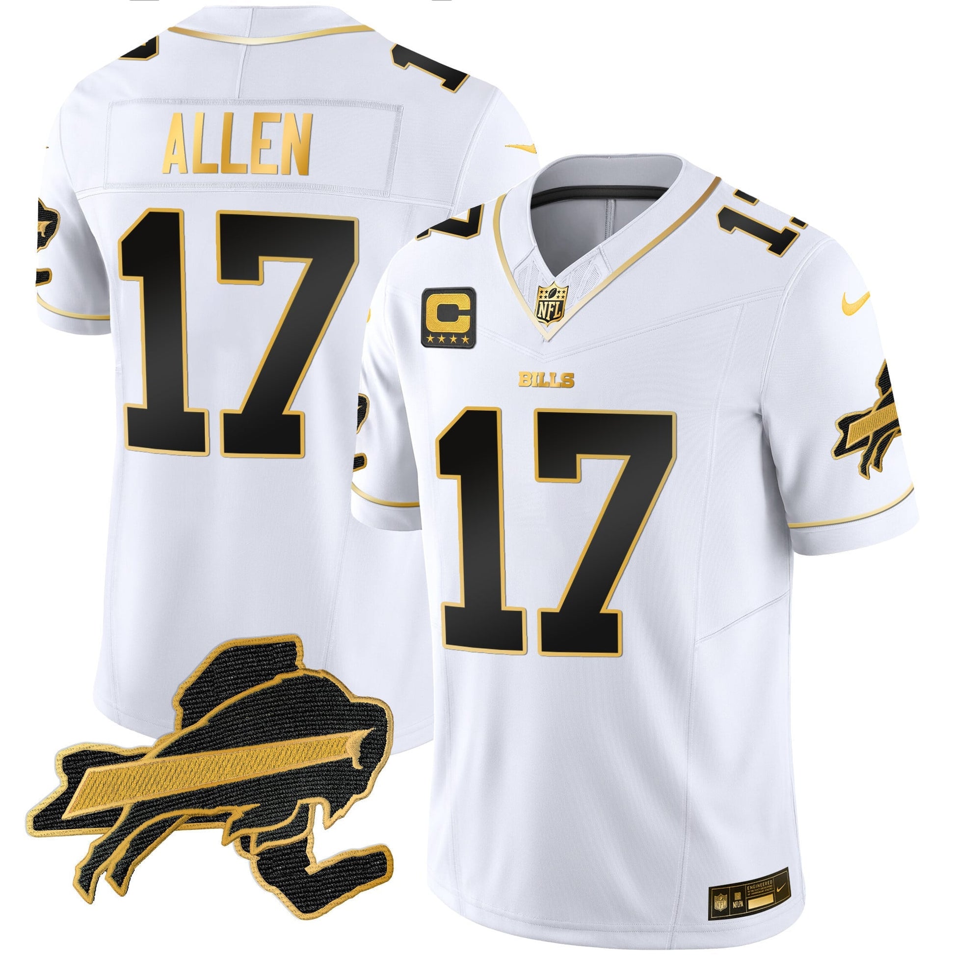 Men's Bills New York Patch Gold Vapor Limited Jersey - All Stitched