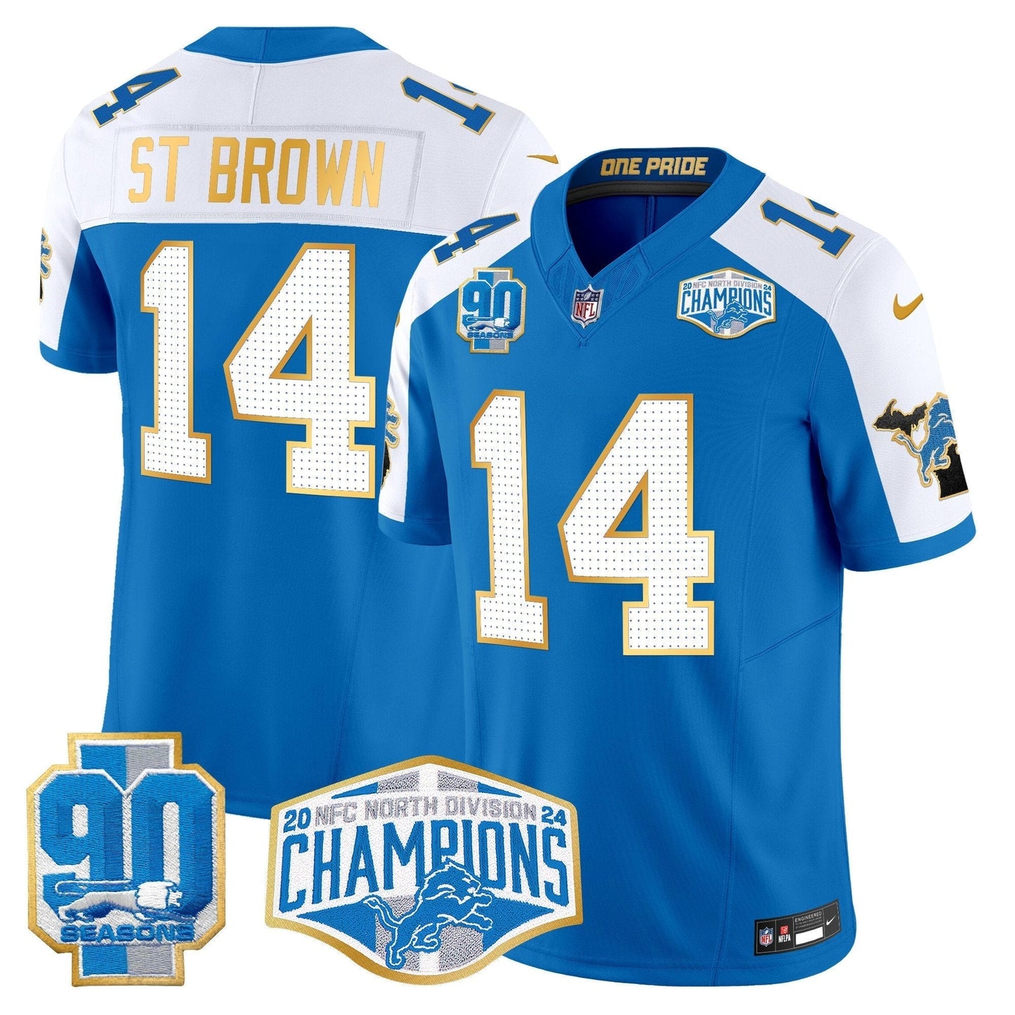 DET 2024 NFC North Division Champions Patch Gold Trim Vapor Limited Jersey - All Stitched