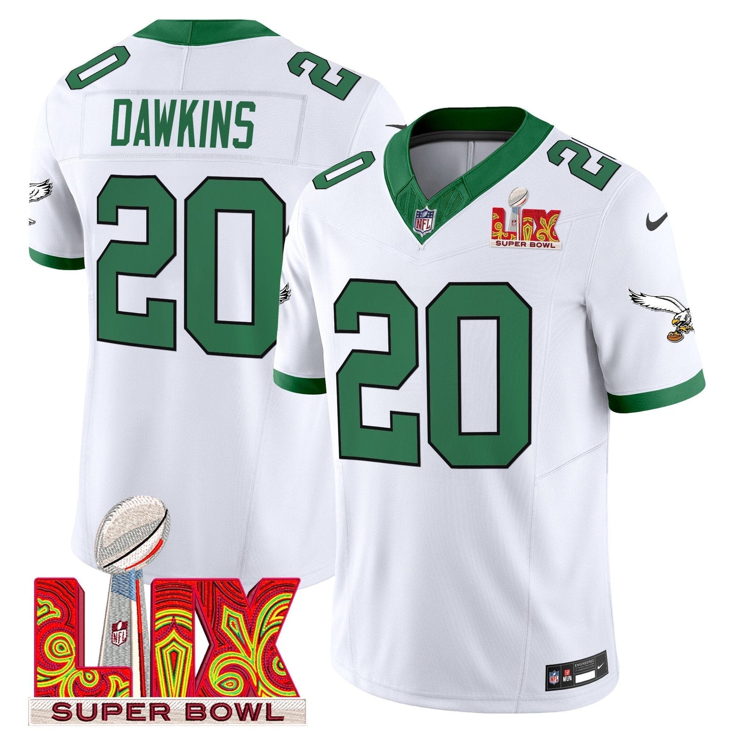 PHI Kelly Green Super Bowl LIX Patch Vapor Limited Jersey - All Stitched