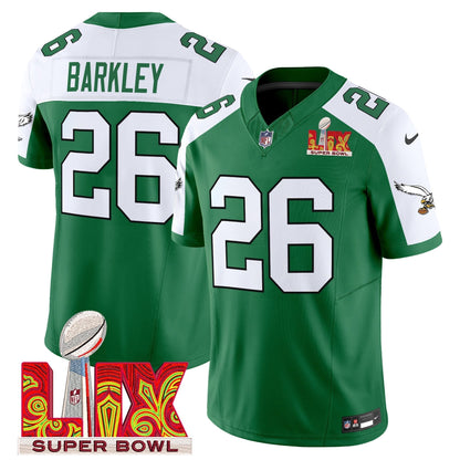 PHI Kelly Green Super Bowl LIX Patch Vapor Limited Jersey - All Stitched