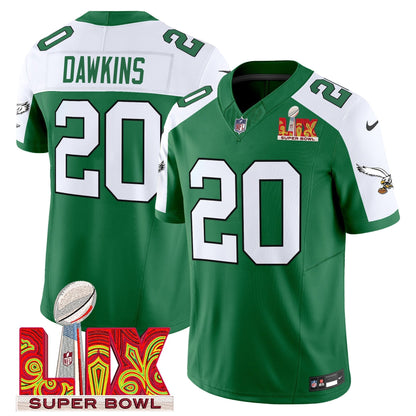 PHI Kelly Green Super Bowl LIX Patch Vapor Limited Jersey - All Stitched