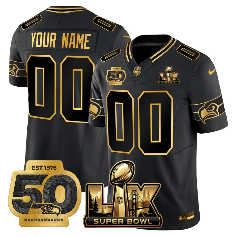 SEA Super Bowl LX - 50th Anniversary Patch Gold Vapor Limited Custom Jersey - All Stitched