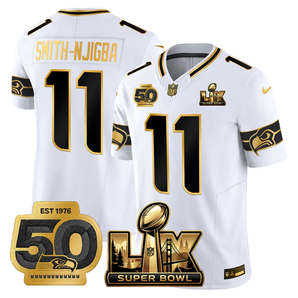 SEA Super Bowl LX - 50th Anniversary Patch Gold Vapor Limited Jersey N6 - All Stitched